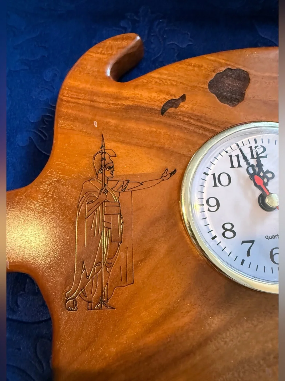 Hawaii King Kamehameha Koa Wood Clock Quartz Hand carved Hawaiian islands